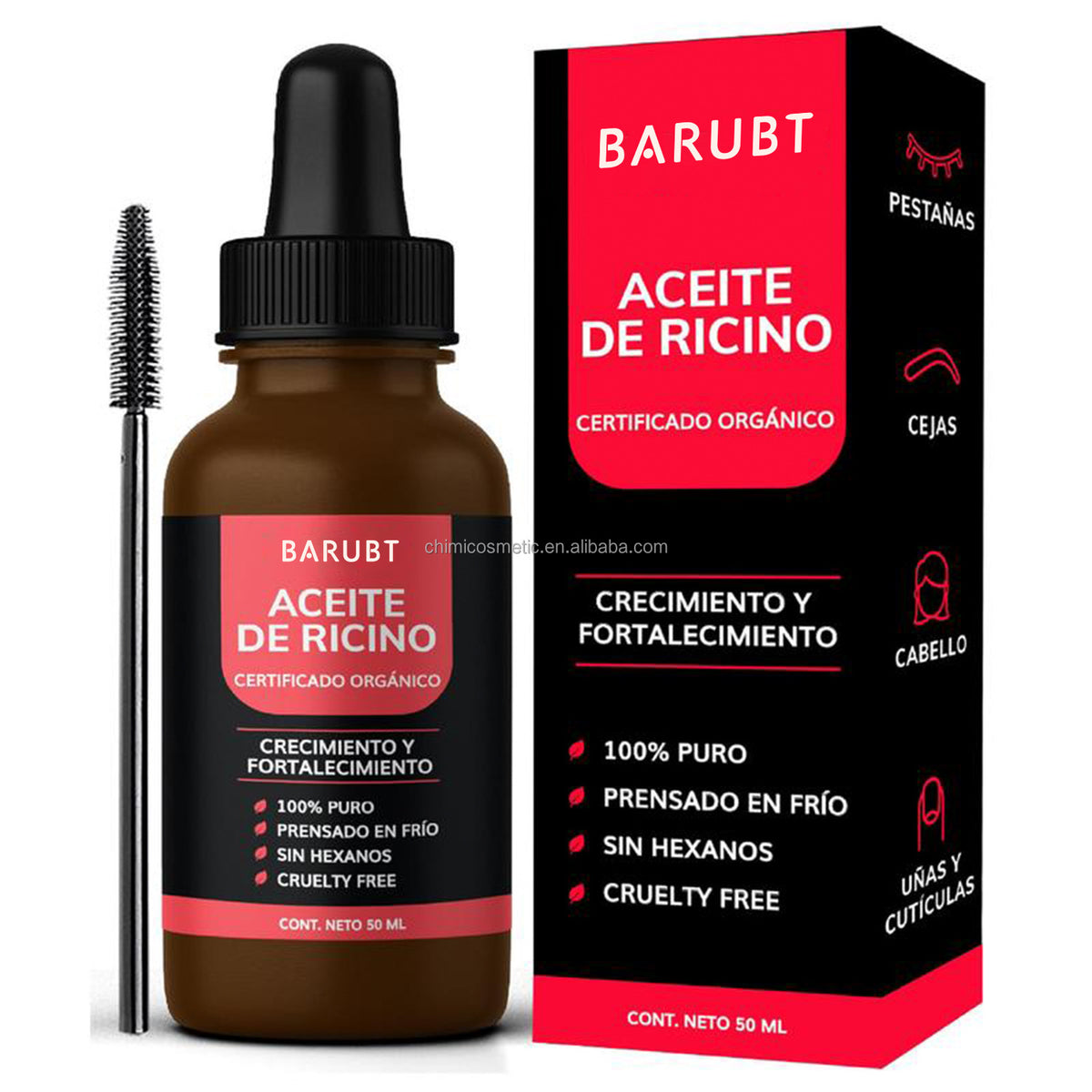 BARUBT | Aceite de Ricino Orgánico, para Pestañas, Cejas, Cabello, y Uñas Nutritivo