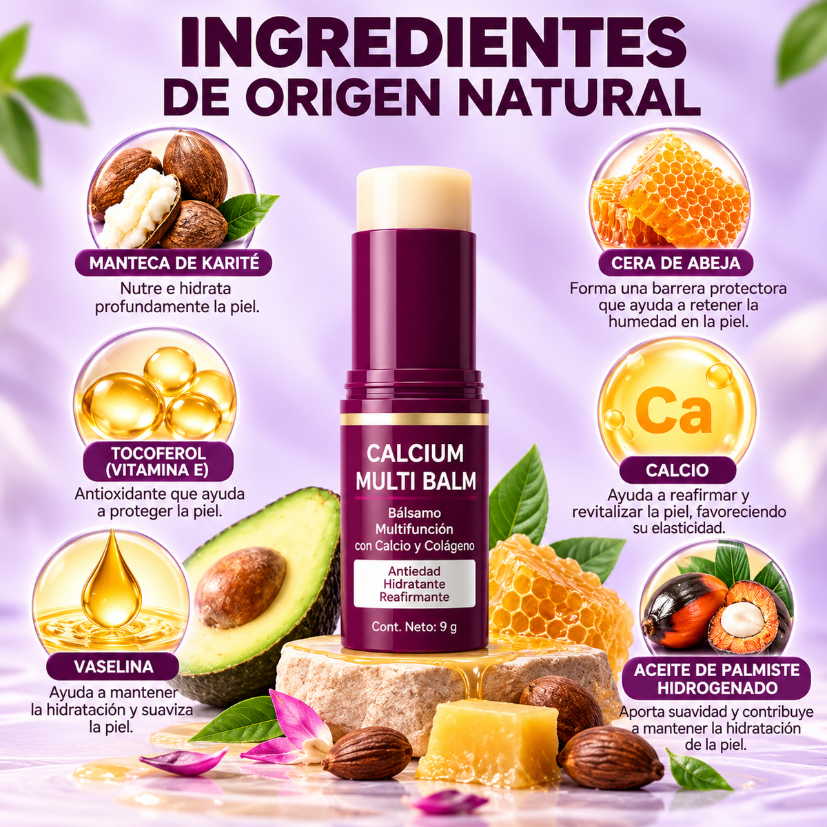 OFERTA 2X1 Bálsamo multiusos calcio™, contorno de arrugas, hidratante con colágeno y vitamina E para labios, contorno de ojos y cuello