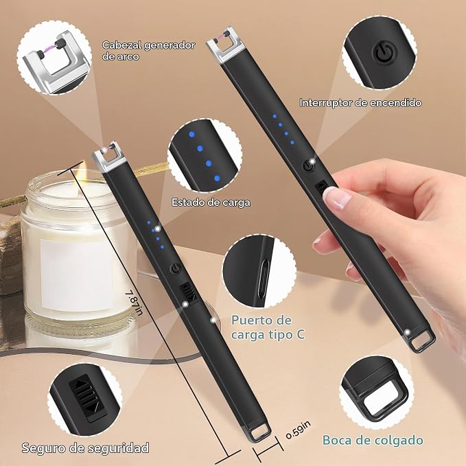 OFERTA 2x1 Encendedor Eléctrico Recargable USB-C Plasma ™ Anti-Falso-Toque y Pantalla LED