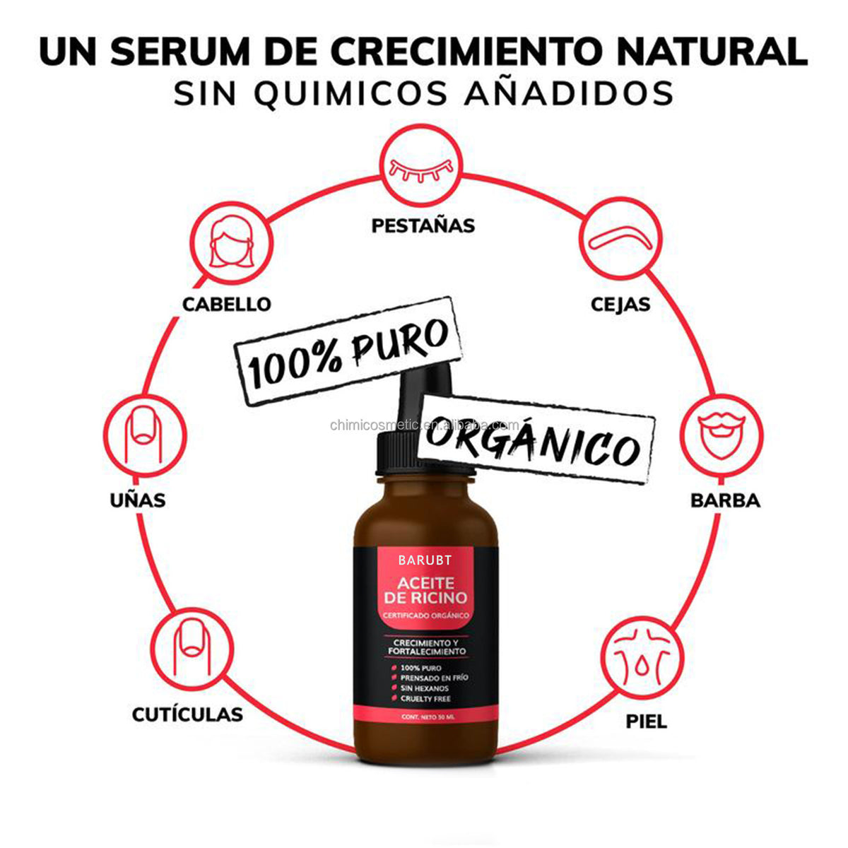 BARUBT | Aceite de Ricino Orgánico, para Pestañas, Cejas, Cabello, y Uñas Nutritivo